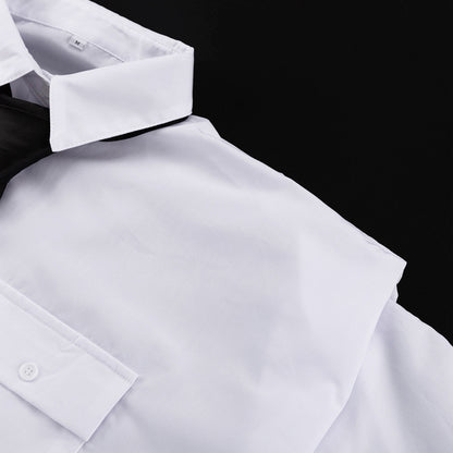 Oversized White Button Down Shirt With Tie Long Sleeve