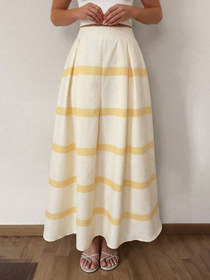 High Waist Striped Maxi Skirt Flowy Summer Vacation