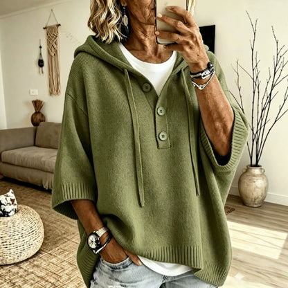 Womens Oversized Hooded Button Knit Sweater