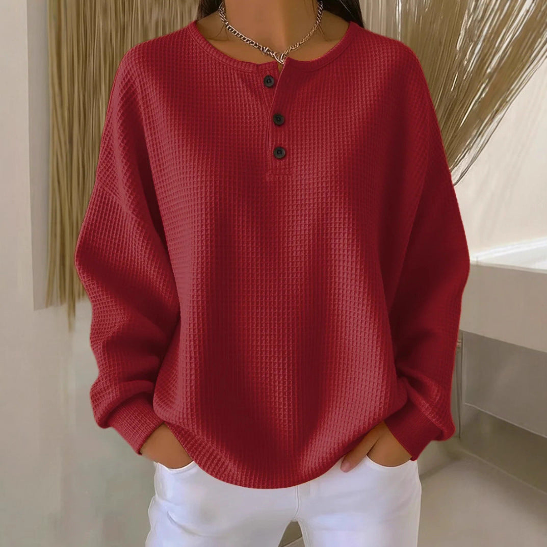 Waffle Knit Thermal Top Relaxed Fit Long Sleeve