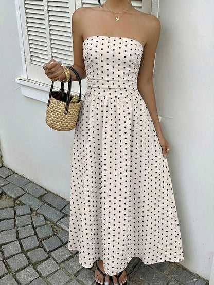 Strapless Polka Dot Maxi Dress Elegant Summer Dress