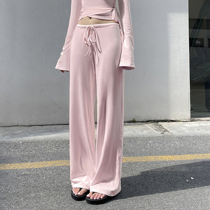 Women Sexy V Neck Wrap Top Wide Leg Pants Two Piece Set