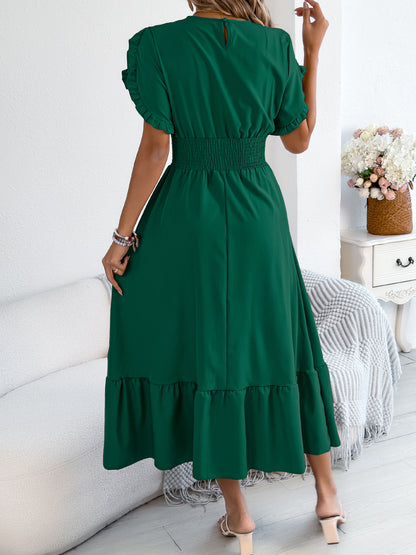 Ruffle Sleeve Smocked Waist Maxi Dress Casual Flowy
