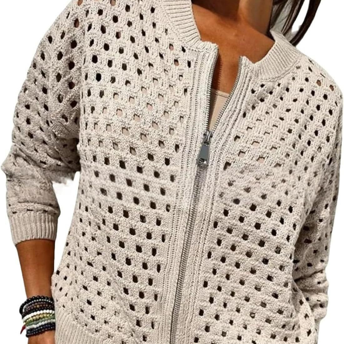 Women's Crochet Zip Up Cardigan Sweater