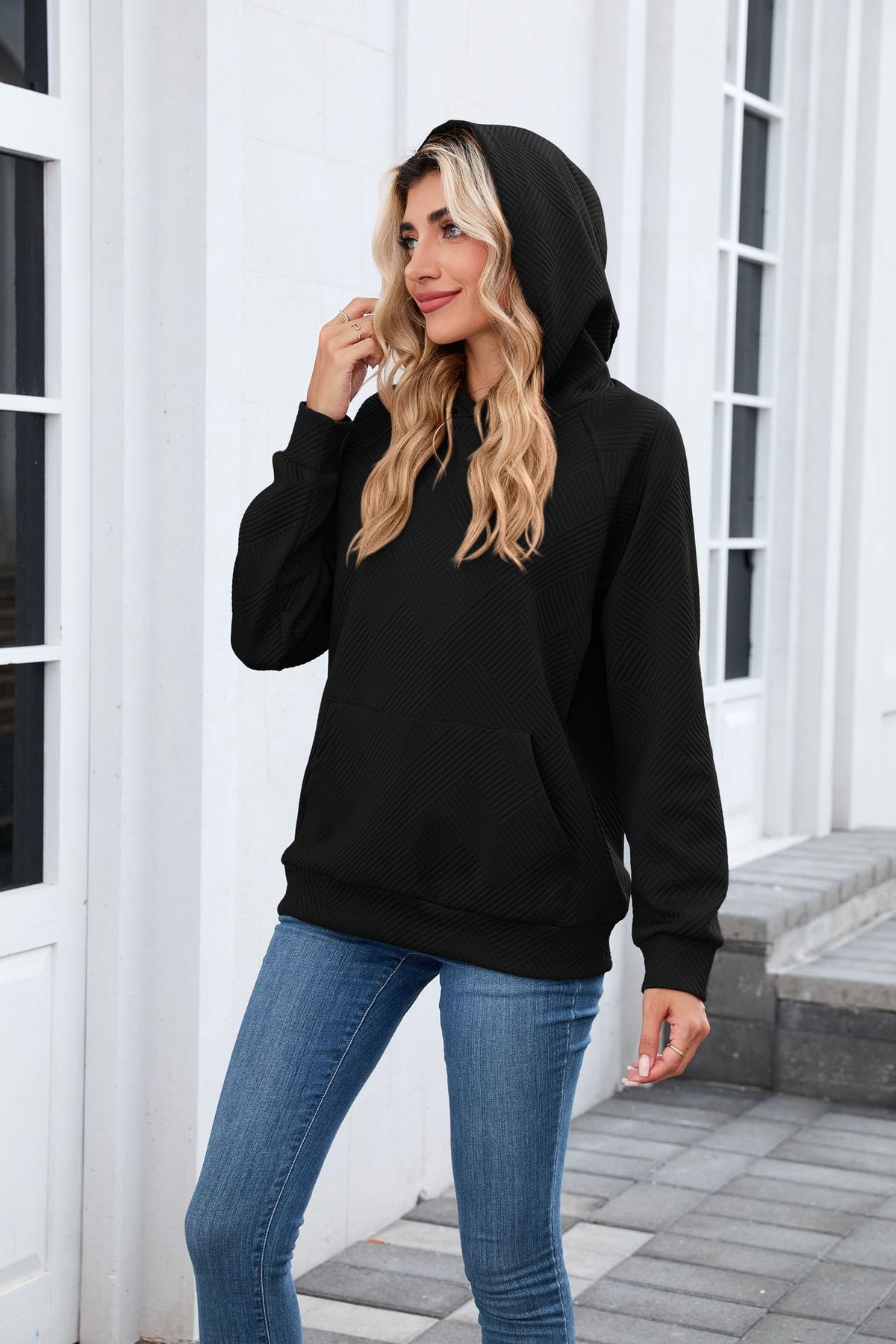 Women's Oversized Textured Hoodie Pullover with Pocket