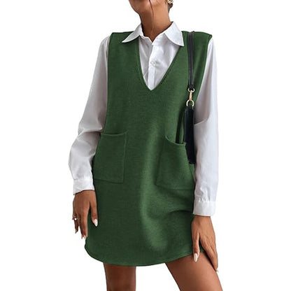 Women's Sleeveless Knit V-Neck Sweater Vest Dress