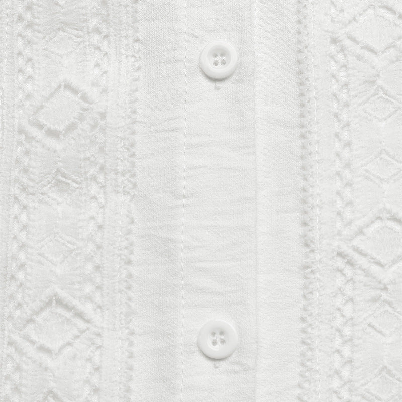 Vintage Lace Trim Ruffle Neck Button Front Blouse