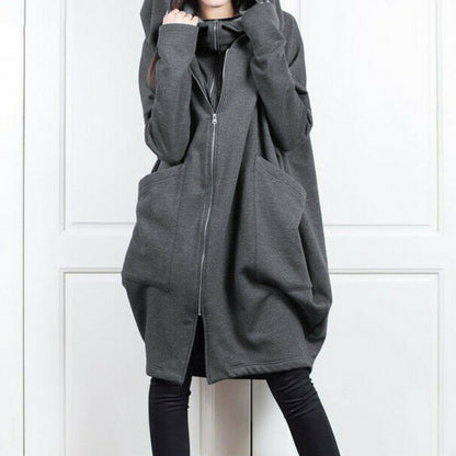 Women's Oversized Zip Hoodie Jacket Long Sleeve Pockets