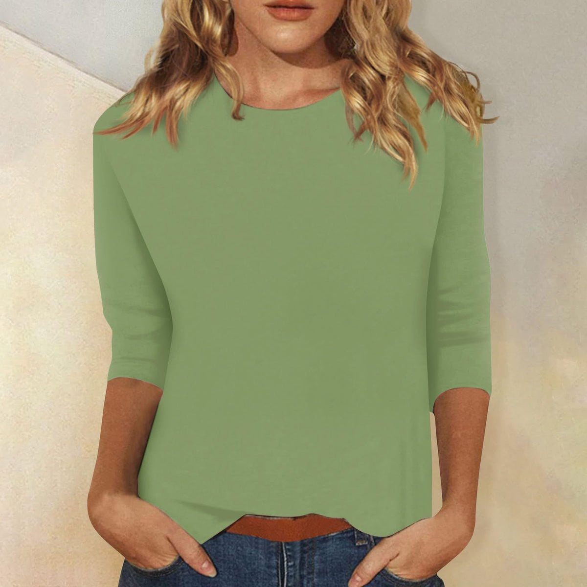 Women's 3/4 Sleeve Crew Neck Loose Casual T-Shirt