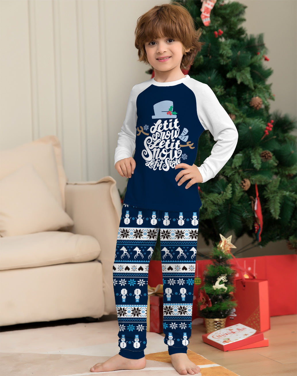 Striped Alphabet Parent-Child Printed Christmas Pajama Set