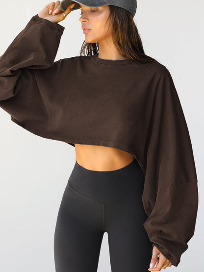 Women's Long Sleeve Oversized Cropped Crew Neck Sweatshirt