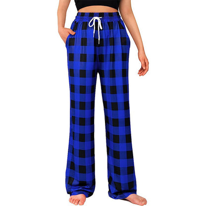 Womens Plaid Pajama Pants Drawstring Wide Leg Lounge