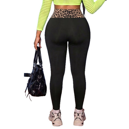 High Waist Leopard Panel Crossover Stretch Leggings