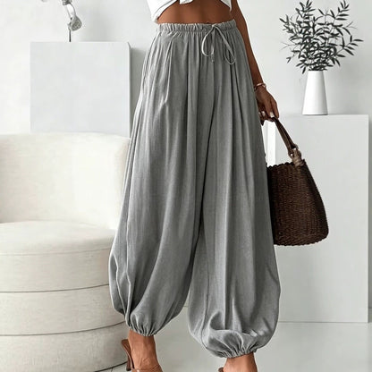Women's Boho Drawstring Elastic Waist Harem Pants