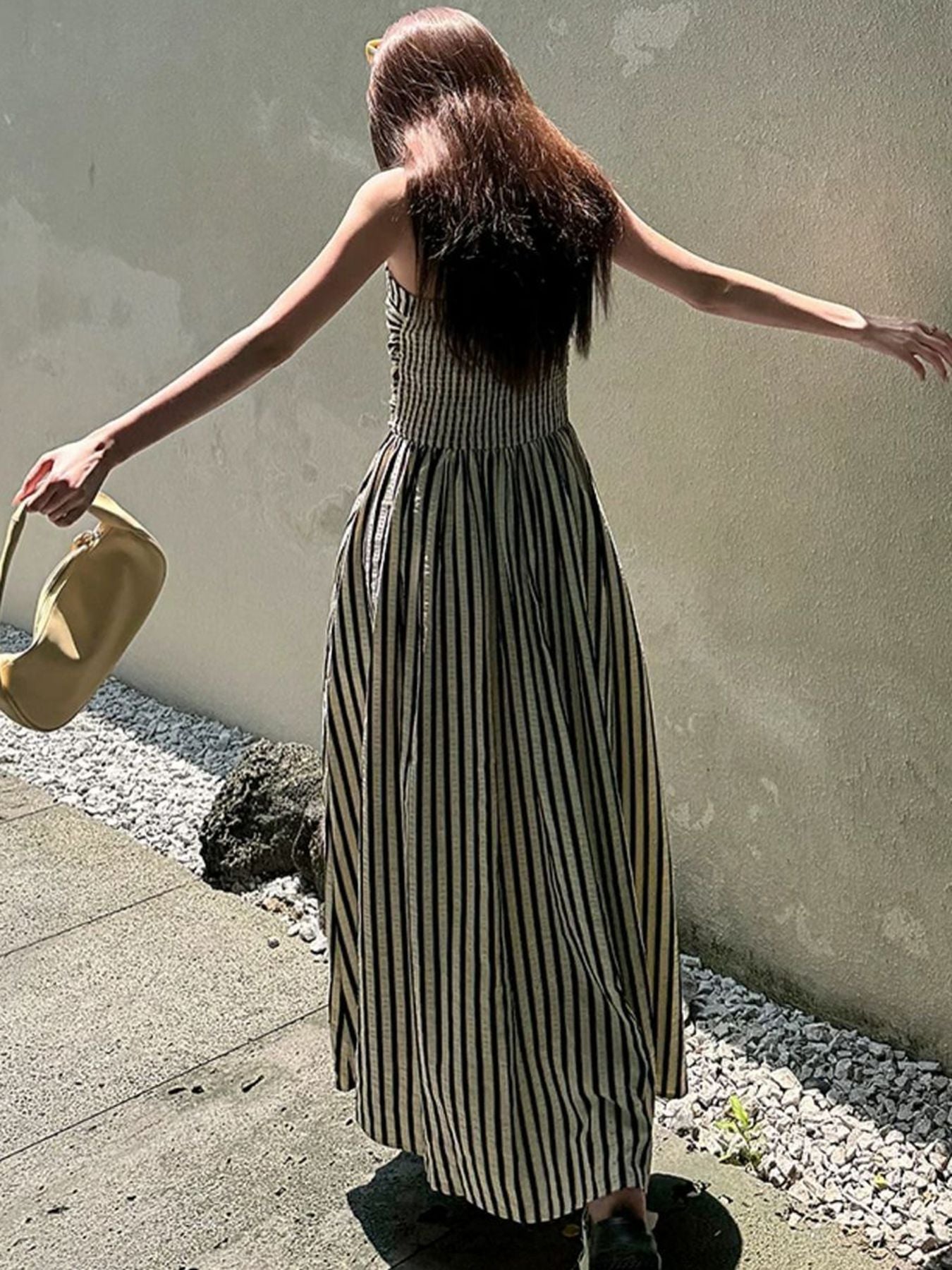 Striped Maxi Dress Smocked Spaghetti Strap Resort Dress