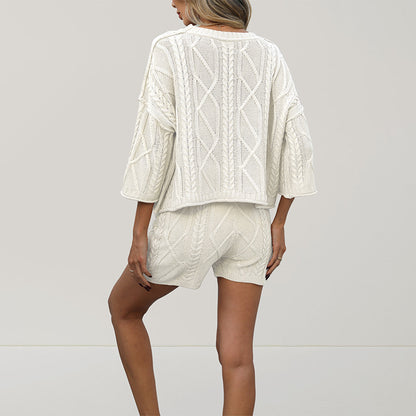 Cable Knit Shorts Set Summer Oversized Two Piece