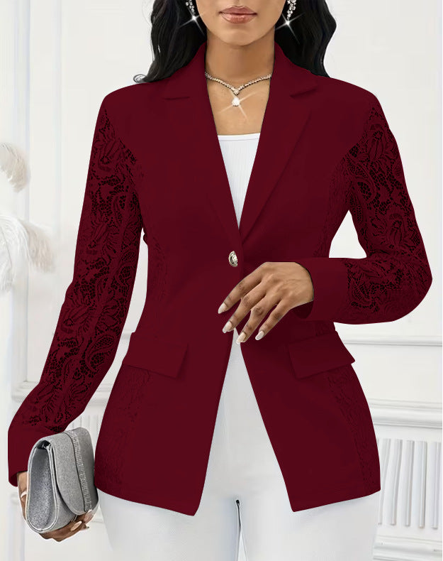 Women's Lace Sleeve Blazer One Button Elegant Jacket