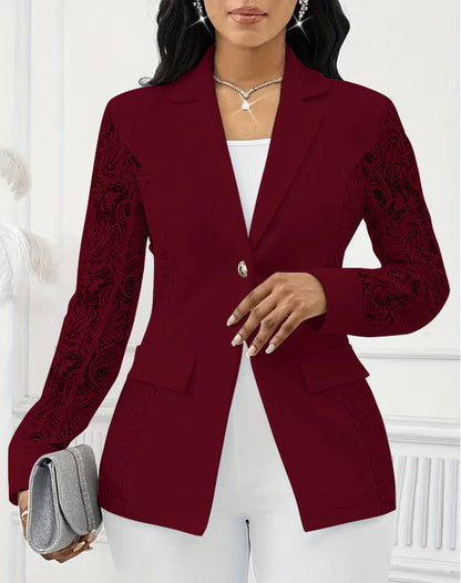 Women's Lace Sleeve Blazer One Button Elegant Jacket