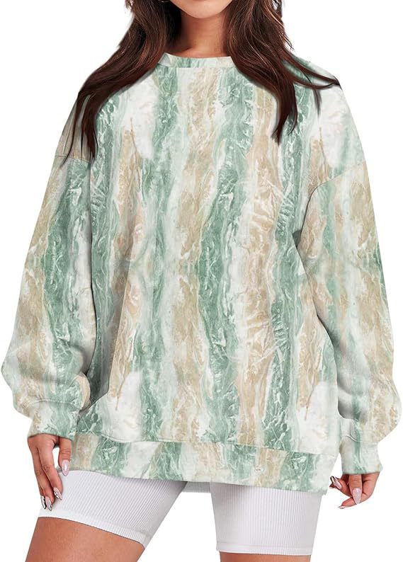 Women's Oversized Leaf Print Crewneck Sweatshirt