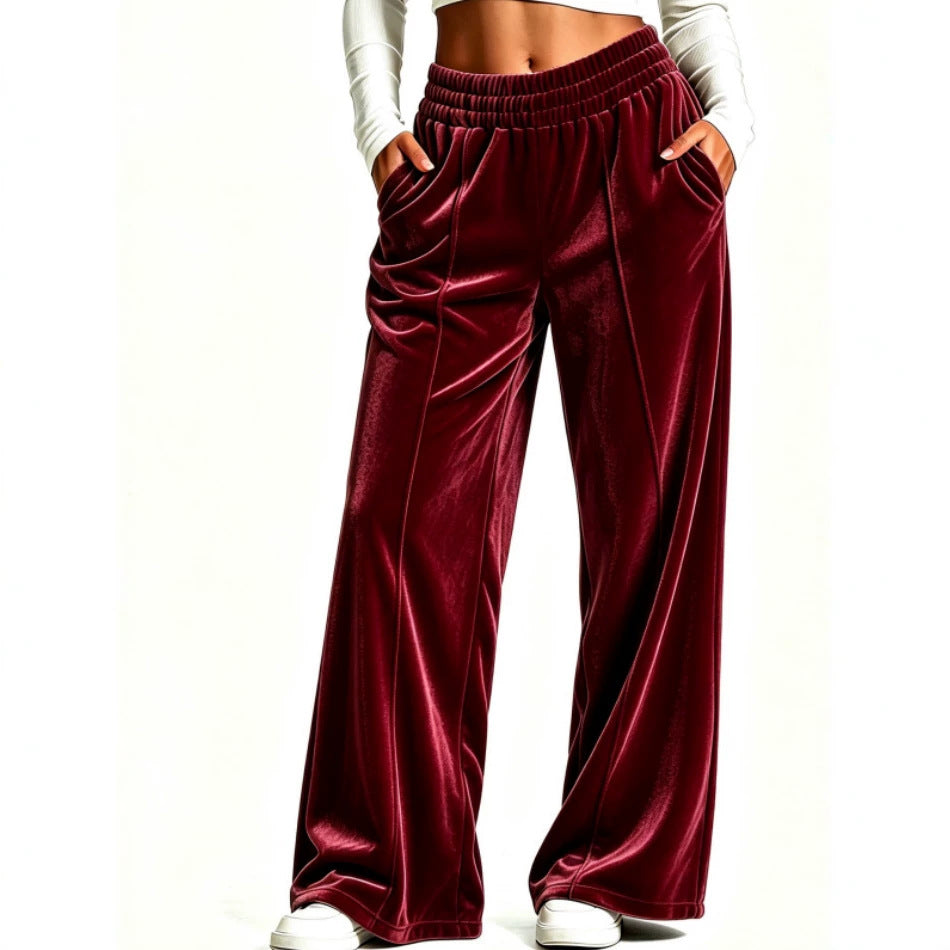 Women's High Waisted Velvet Wide Leg Palazzo Pants