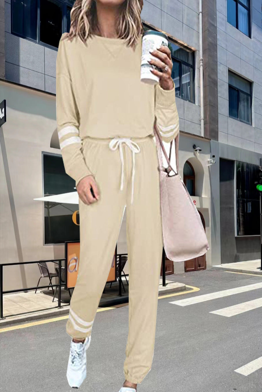 Women's Solid Two Piece Set Long Sleeve Top & Jogger Pants