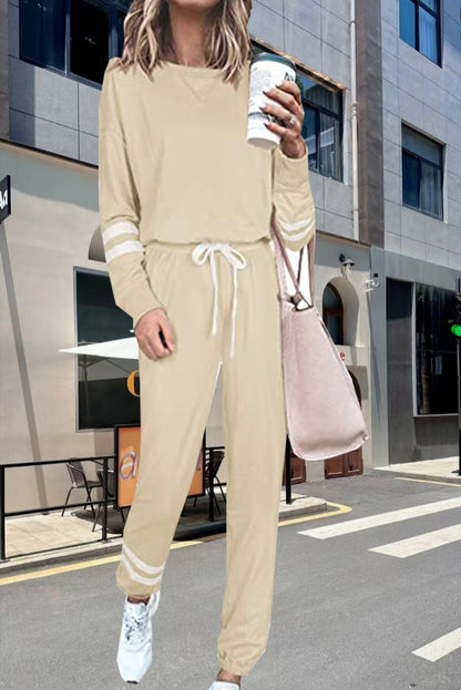 Women's Solid Two Piece Set Long Sleeve Top & Jogger Pants