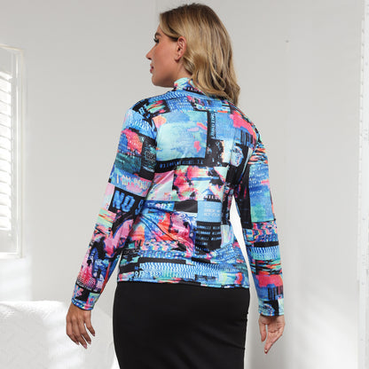 Women's Semi-turtleneck Fashion Printed Long Sleeve T-Shirt