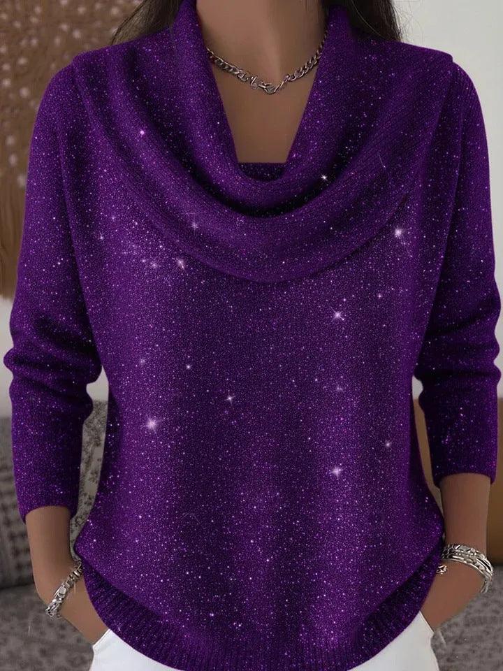 Women's Glitter Cowl Neck Long Sleeve Sweater