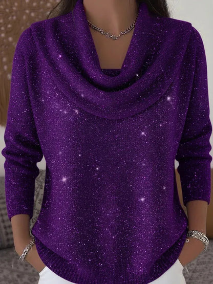 Women's Glitter Cowl Neck Long Sleeve Sweater