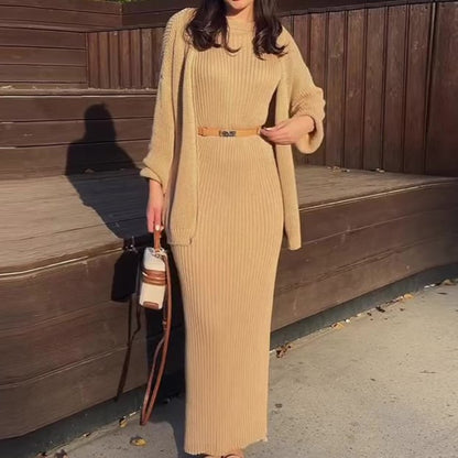 Women's Ribbed Maxi Dress and Cardigan Matching Set