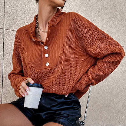 Women's Long Sleeve Polo Collar Button Knit Sweater