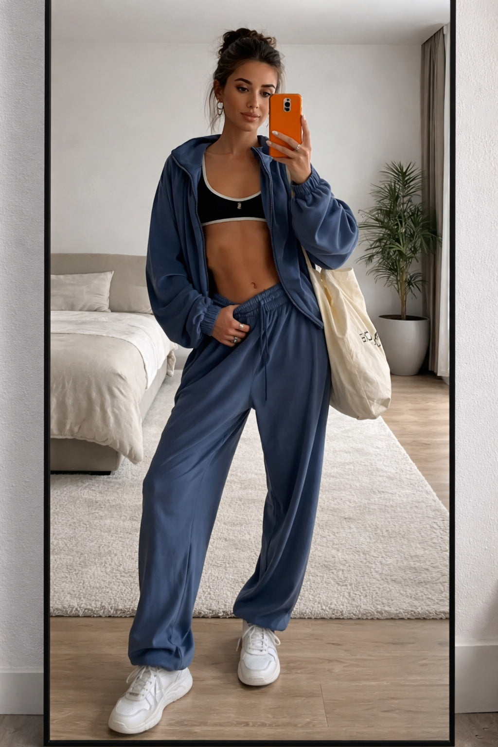 Womens Velvet Zip Up Hoodie Sweatpants 2 Piece Set