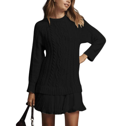 Women's Cable Knit Crew Neck Cashmere Sweater
