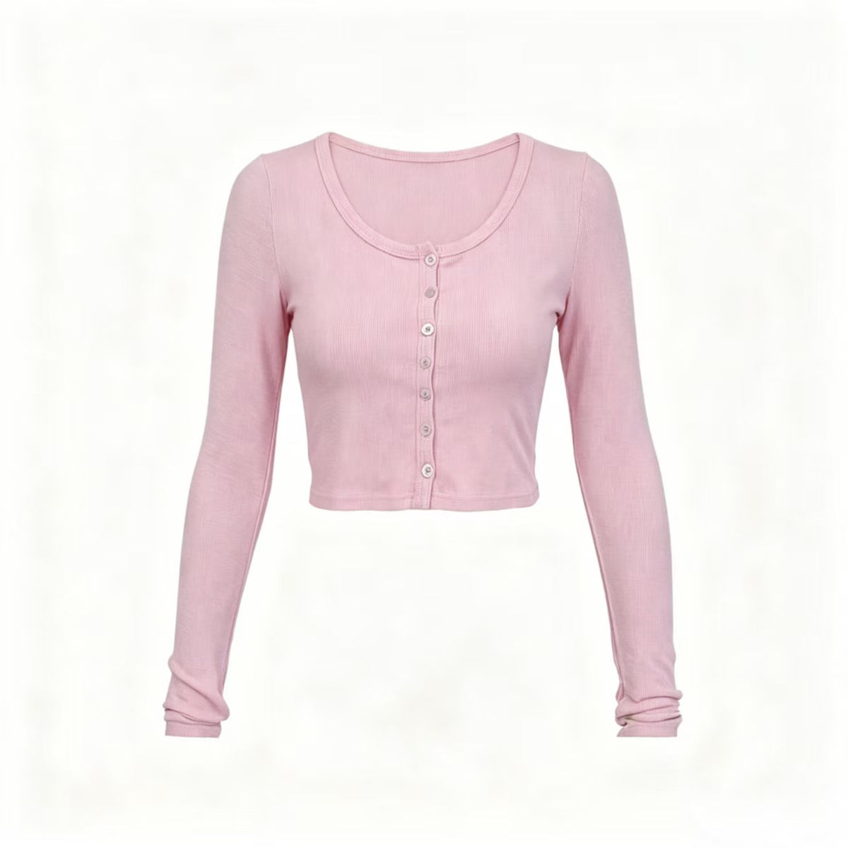 Women's Ribbed Button Front Crop Top Long Sleeve Fitted