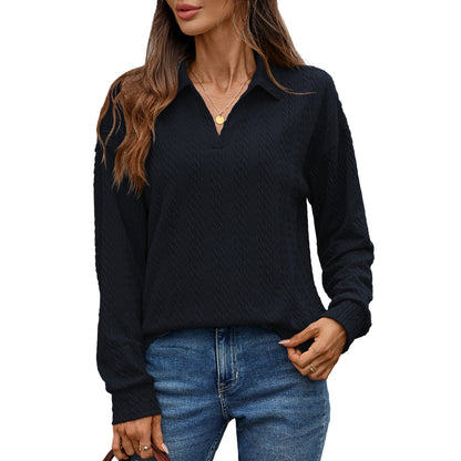 Women's Textured Collared Sweatshirt Long Sleeve Pullover
