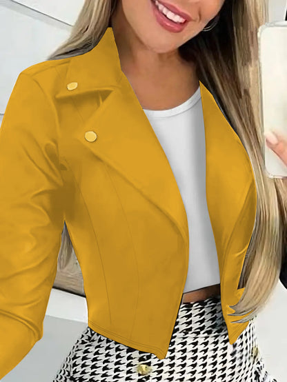 Women's Cropped Blazer Button Lapel Long Sleeve Jacket