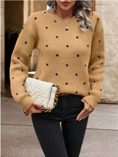 Women's Polka Dot Crew Neck Pullover Sweater