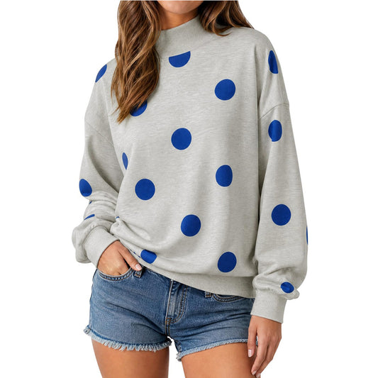 Women’s Contrast Polka Dot Mock Neck Oversized Sweatshirt
