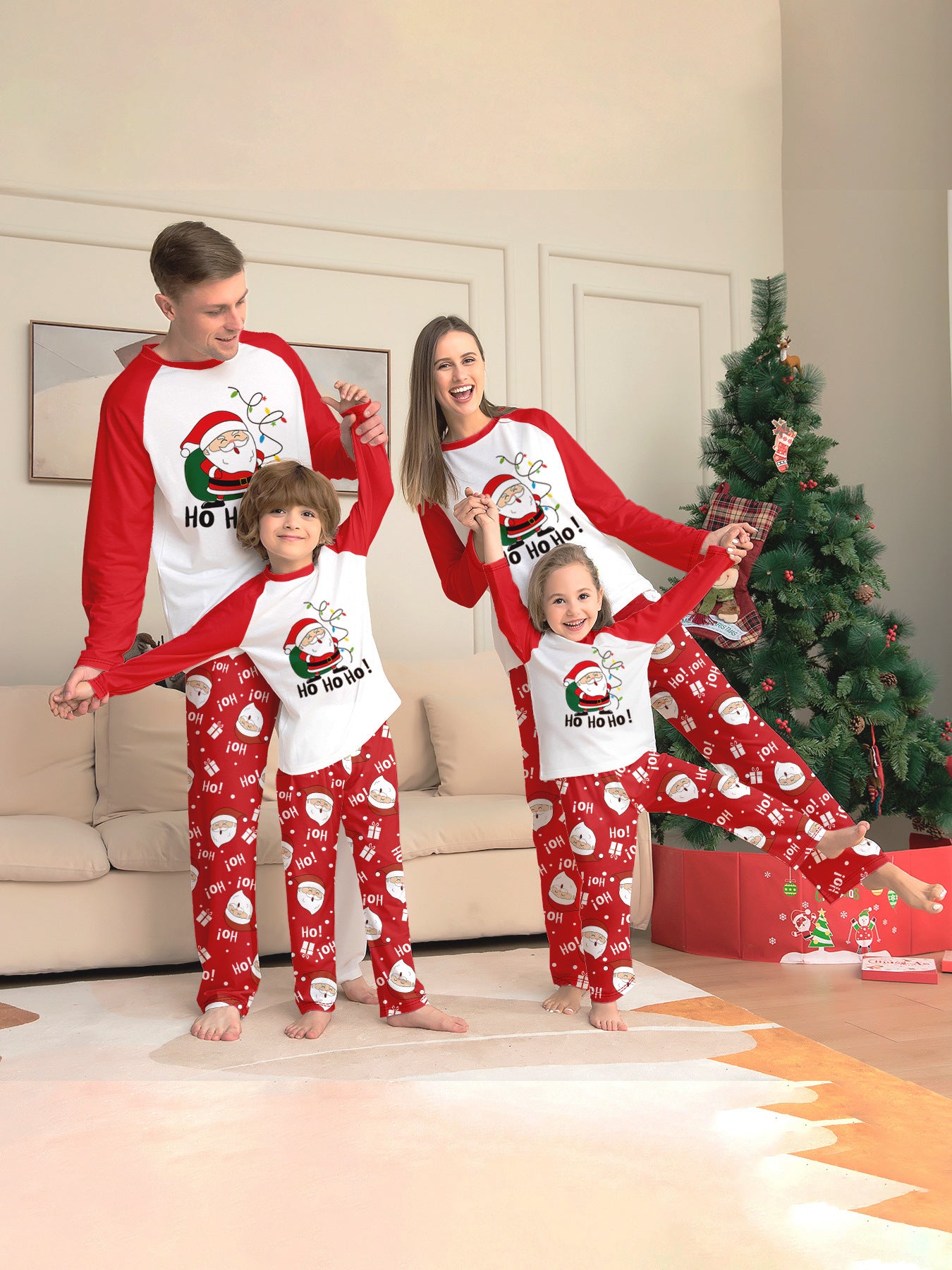 Santa Alphabet Cartoon Parent-Child Printed Christmas Pajamas