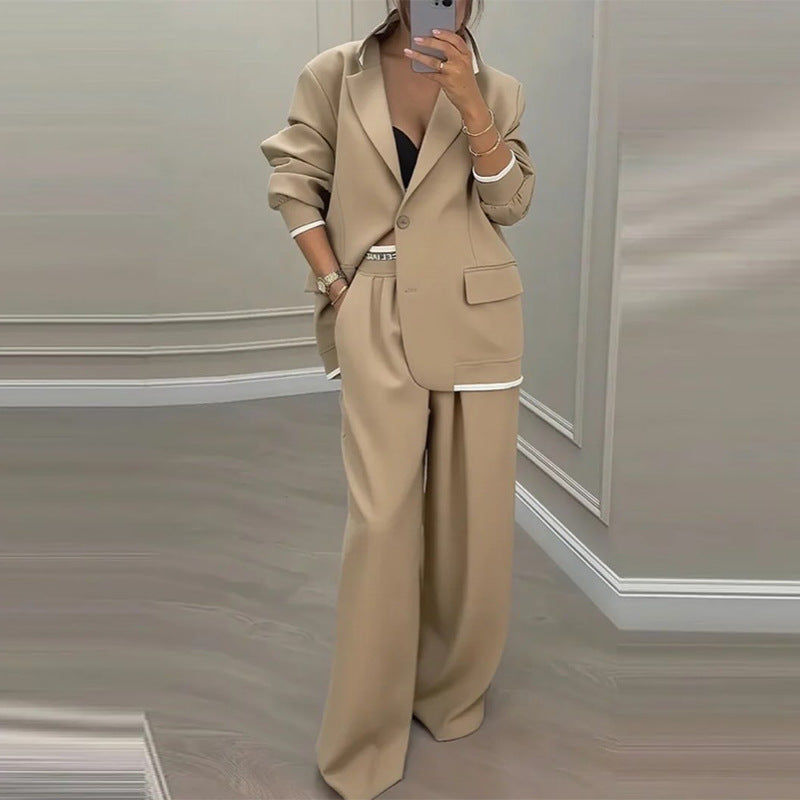 Women Business Casual Blazer Wide Leg Pants Two Piece Set