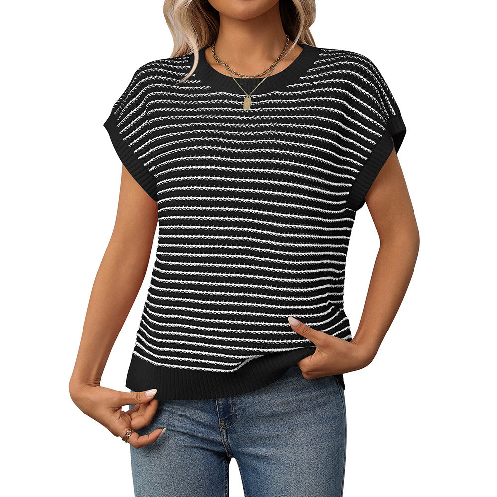 Crew Neck Striped Knit Sweater