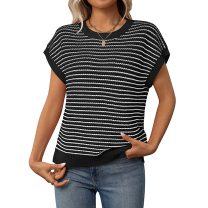 Crew Neck Striped Knit Sweater