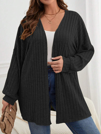 Women's Open Front Ribbed Knit Long Sleeve Cardigan