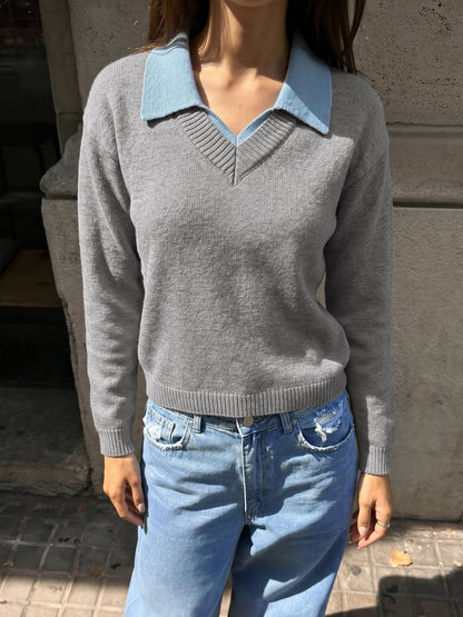 Women's Layered Collar Knit Sweater Casual Pullover