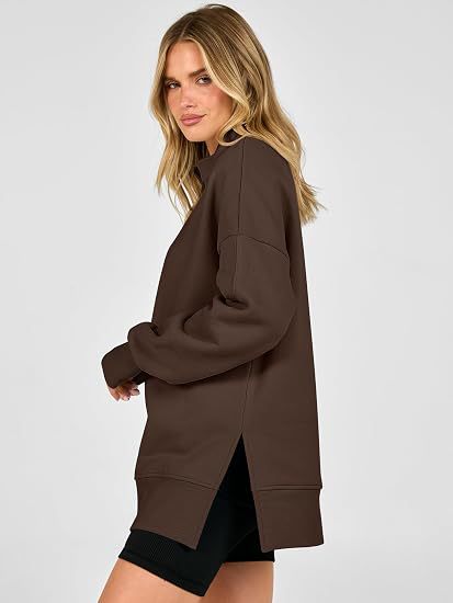 Oversized Half Zip Sweatshirt Side Slit Pullover Tunic