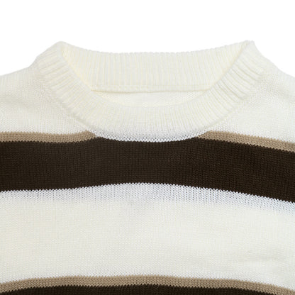 Striped Knit Sweater Crew Neck Loose Pullover