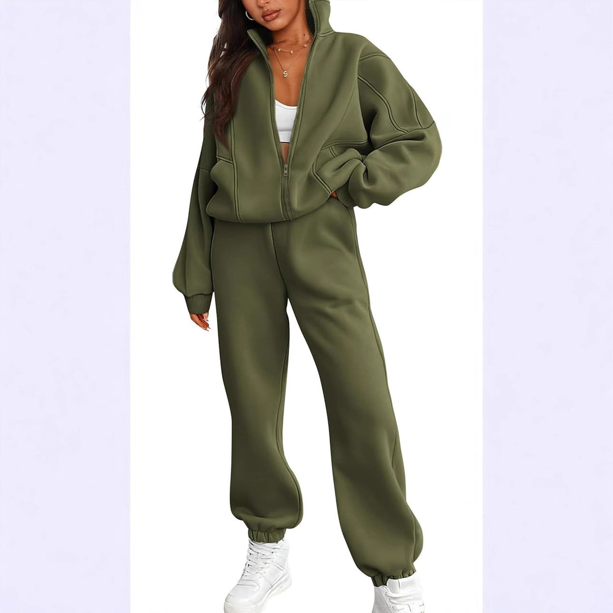 Women's Oversized Fleece Zip Hoodie Joggers Set