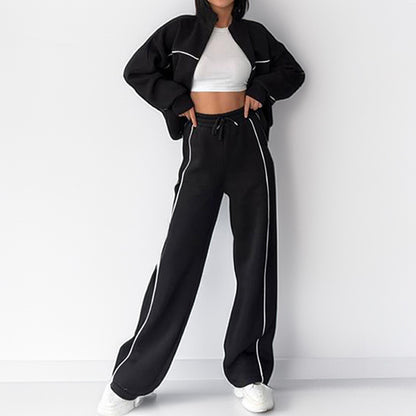 Women's Striped 2 Piece Tracksuit Zip Jacket Wide Leg Pants