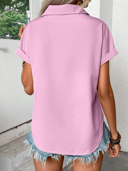 Pleated Shoulder Button Down Shirt with Pockets
