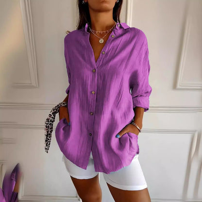 Women's Oversized Button Down Blouse Long Sleeve Collared